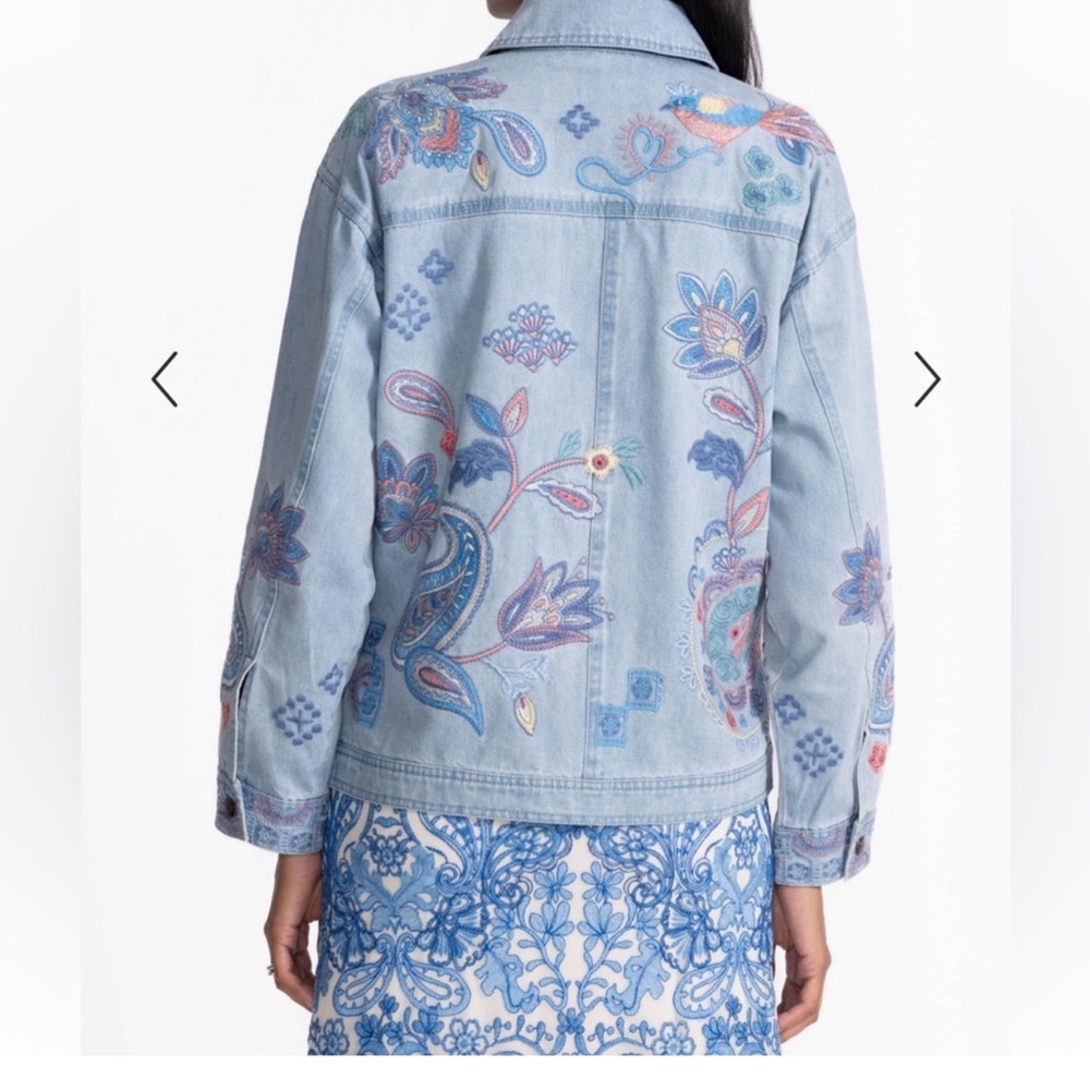 Johnny Was Light Blue Embroidered Jean Jacket